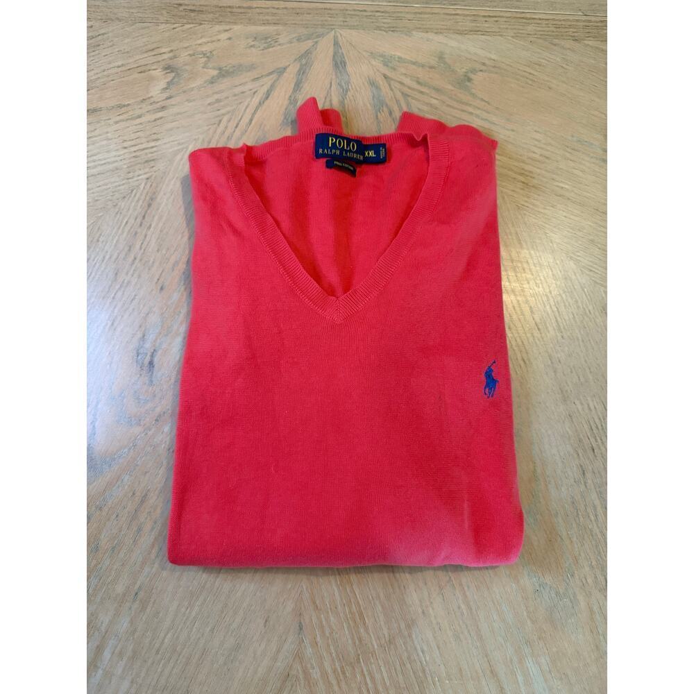 Ralph Lauren men’s pima cotton bright pink vneck sweater size xxl